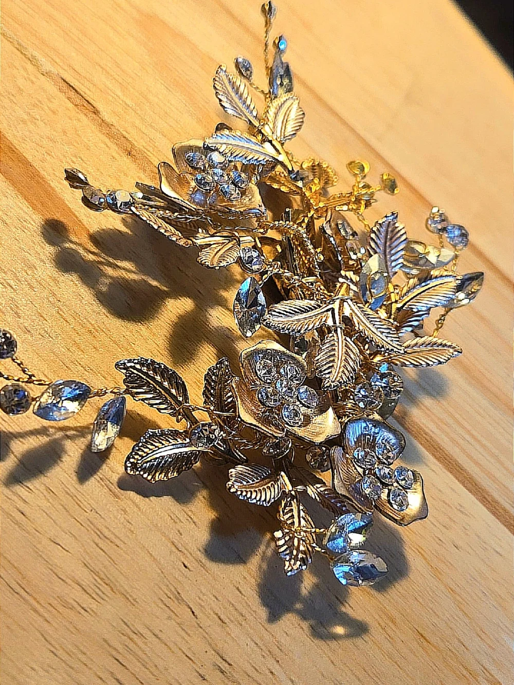 Floral Crystal Bridal Hair Vine - Gold Tone